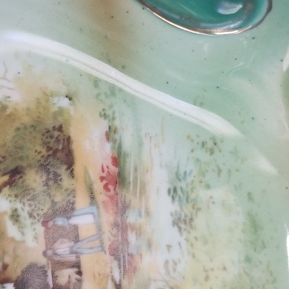 Germany Three Crown China Big Cottage Scenic Bowl With Wavery Green Gold Flowers - Picture 10 of 16